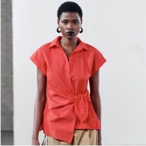 Zara Vibrant Red Wrap Blouse